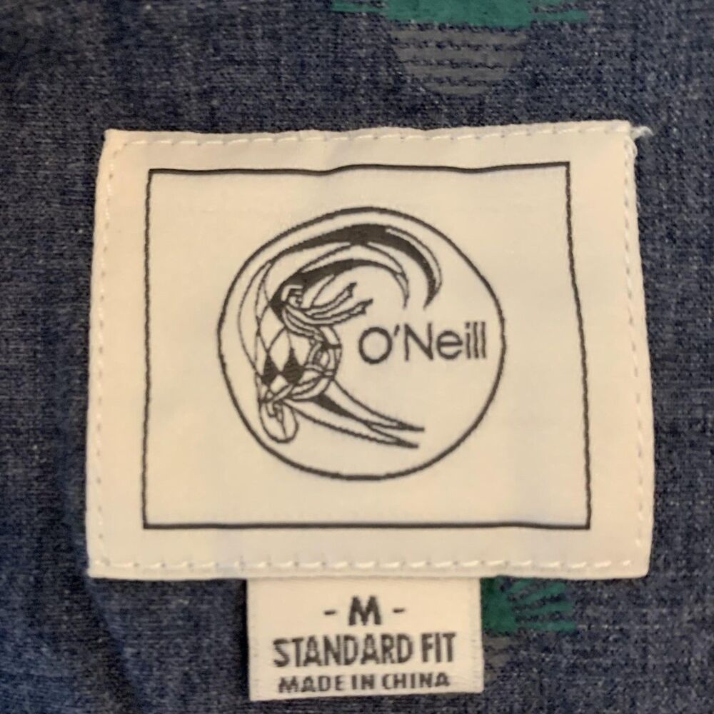 O'Neill Shirt Mens Medium Blue‎ Short Sleeve Button Down Palm Print Casual Top - Picture 2 of 7